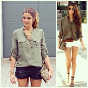 Wear a loose button-thru shirt with a beautiful pair of strappy heels & accessorize to complete the look.